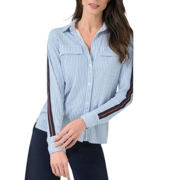 NWT Anatomie Dream Striped Button Up Pima Cotton Top Small Summer Stripe/ Ginger